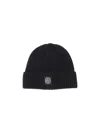 Stone Island Ribbed Knit Beanie With Compass Logo Patch In Black