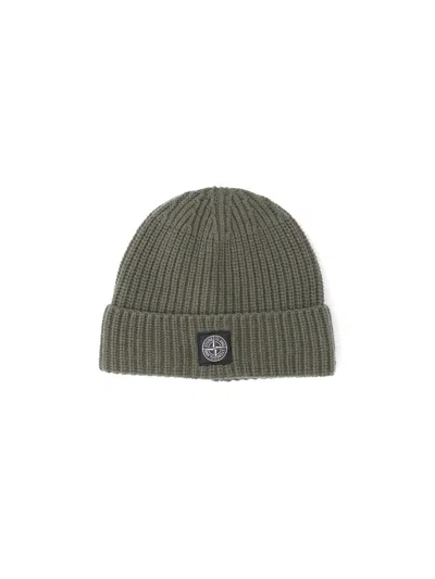 Stone Island Virgin Wool Beanie In Green