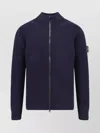 Stone Island Blue Cardigan With High Neck And Logo Patch On The Sleeve In Cotton Man