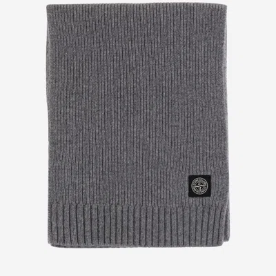 Stone Island Virgin Wool Blend Scarf In Gray