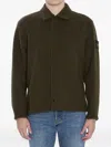 Stone Island Wool Blend Overshirt Buttoned Cuffs In Green