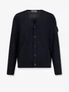 Stone Island Wool Cardigan With Ribbed Profiles And Pockets In Blue