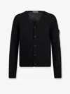 Stone Island Wool Cardigan With Ribbed Profiles And Pockets In Black
