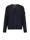 Stone Island Wool Cardigan With Ribbed Profiles And Pockets In Black