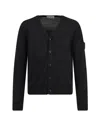 Stone Island Wool Cardigan With Ribbed Profiles And Pockets In Black