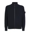 Stone Island Ghost Waffle-knit Virgin Wool Zip-up Cardigan In Blue