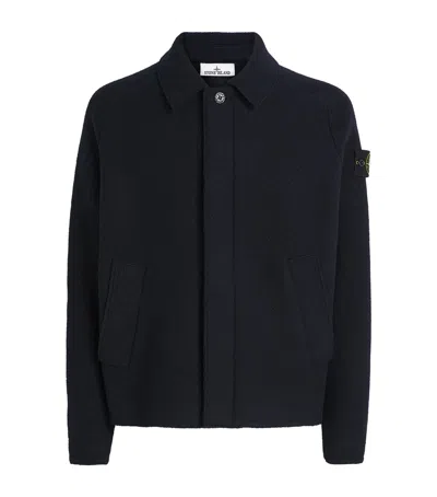 Stone Island Virgin Wool Cardigan In Blue
