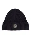 Stone Island L Beanie Hat With Logo Patch In Blue