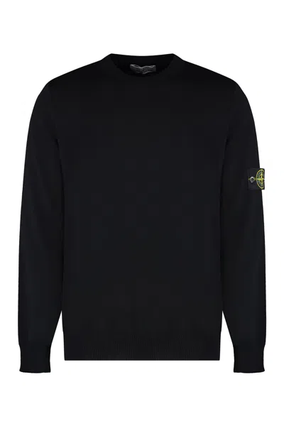 Stone Island Virgin Wool Crew-neck Sweater In Black