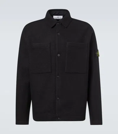 Stone Island Virgin Wool Overshirt In Blue