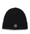 Stone Island Ribbed Knit Beanie With Compass Logo Patch In Black
