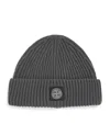 Stone Island Virgin Wool Ribbed Beanie In Gray