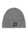 Stone Island Virgin Wool Ribbed Beanie In Gray