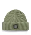 Stone Island Virgin Wool Ribbed Beanie In Green