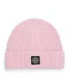 Stone Island Virgin Wool Ribbed Beanie In Pink