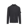 Stone Island Ribbed Zip-up Sweater With High Collar In Gray