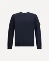Stone Island Fine-knit Wool Crew-neck Sweater With Side Logo Badge In Blue