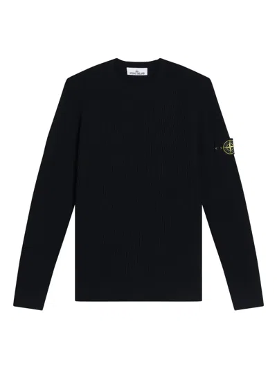 Stone Island Classic Crew Neck Wool Blend Sweater In Black