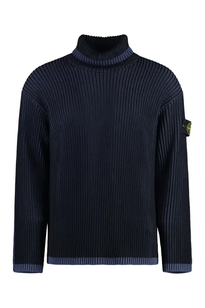 Stone Island Virgin Wool Turtleneck Sweater In Black