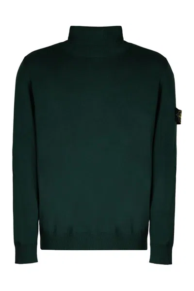 Stone Island Virgin Wool Turtleneck Sweater In Green