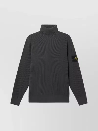 Stone Island Virgin Wool Turtleneck Sweater With Long Sleeves In Gray