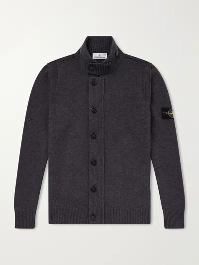 Stone Island Virgin Wool-blend Cardigan In Black