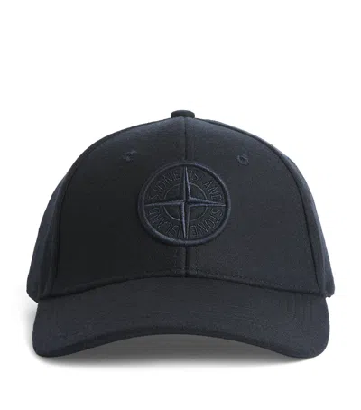 Stone Island Virgin Wool-blend Compass Baseball Cap In Blue
