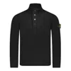 Stone Island High Collar Pullover With Buttoned Placket And Logo Patch In Black
