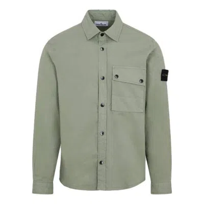 Stone Island Wappen Patch Long Sleeve Shirt 'green' In Gray