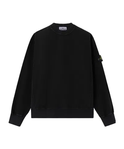 Stone Island Washed Effect Logo Patch Sweatshirt In Black