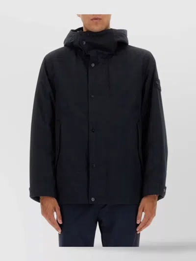 Stone Island Waterproof Hooded Jacket Front Pockets In Black