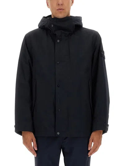 Stone Island Weatherproof Cotton Canvas Short Parka In Black