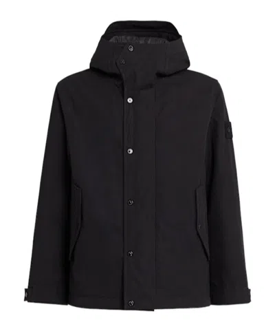 Stone Island Weatherproof Cotton Canvas Short Parka In Black