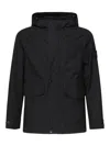 Stone Island Hooded Waterproof Cotton Jacket In Black