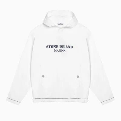 Stone Island Logo-print Cotton Hoodie In White