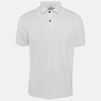 Pre-owned Stone Island White Cotton Pique Polo T-shirt L