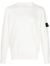 STONE ISLAND WHITE COTTON RIBBED KNIT SWEATERS