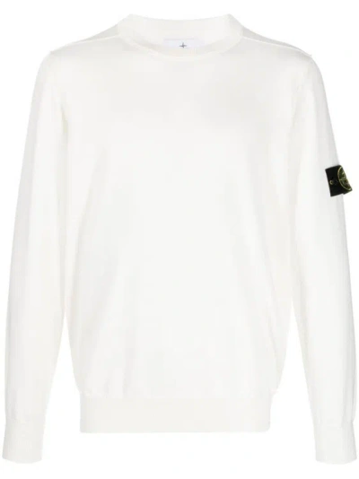 STONE ISLAND WHITE COTTON RIBBED KNIT SWEATERS