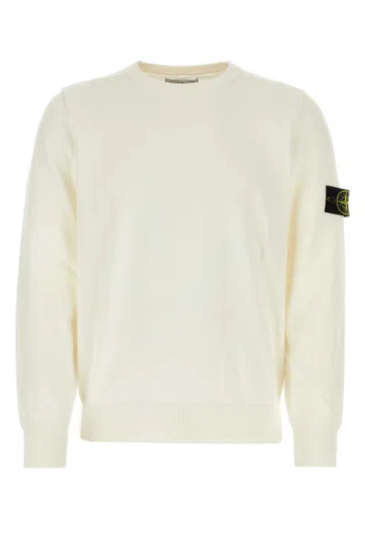 Stone Island White Cotton Sweater In Wht