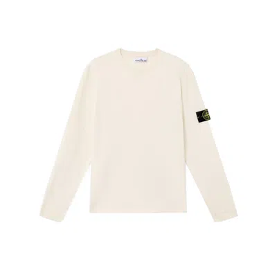 Stone Island White Cotton Sweater With Iconic Logo Patch In Neutral