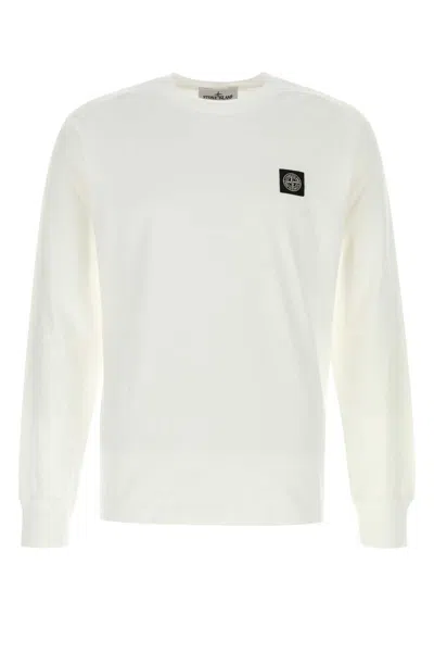 Stone Island Long-sleeved Slim Fit T-shirt With Compass Patch In White