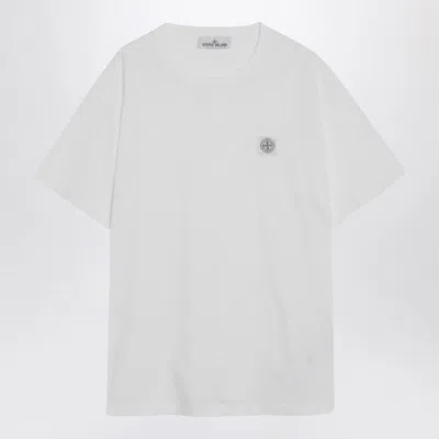 STONE ISLAND STONE ISLAND  WHITE COTTON T-SHIRT WITH LOGO PATCH