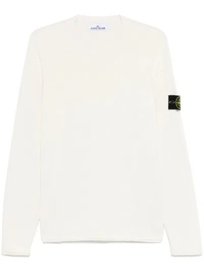 STONE ISLAND WHITE CREW NECK PULLOVER