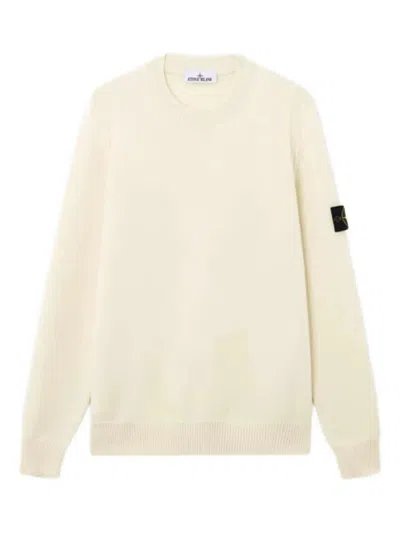 STONE ISLAND WHITE CREWNECK LOGO SWEATER