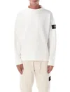 Stone Island White Crewneck Logo Sweatshirt In White