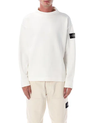 Stone Island White Crewneck Logo Sweatshirt