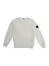 Stone Island White Crewneck Sweatshirt With Logo Patch On The Sleeve In Cotton Boy In Neutral