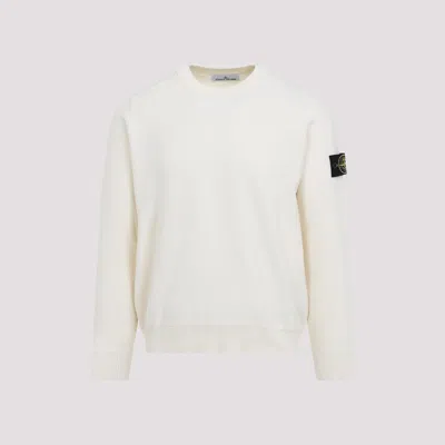Stone Island White Crewneck T-shirt With Logo Patch On The Sleeve In Cotton Man In Ivory