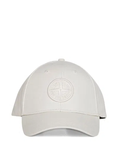 Stone Island White Embossed Logo Cotton Hat In Orange