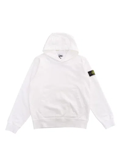 STONE ISLAND WHITE HOODIED SWEATSHIRT